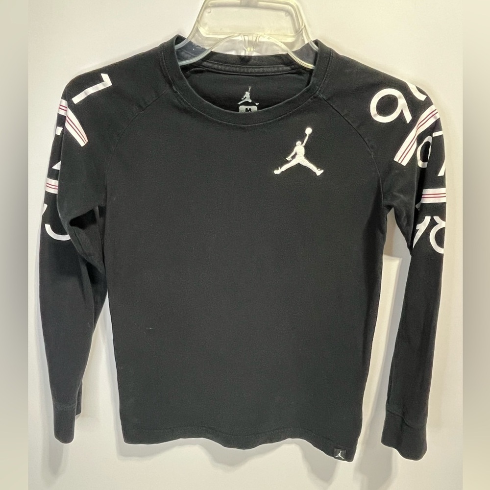 Jordan Black Long Sleeve Kids Tee with White Accents Size Medium 100% Cotton